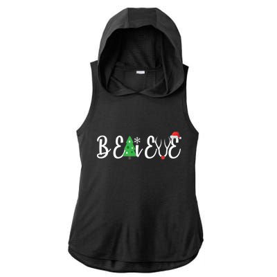 Believe In Christmas Cute Ladies PosiCharge Tri-Blend Wicking Draft Hoodie Tank