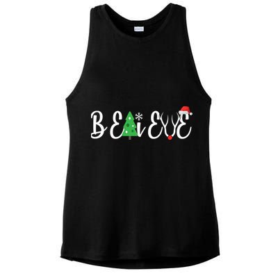Believe In Christmas Cute Ladies PosiCharge Tri-Blend Wicking Tank