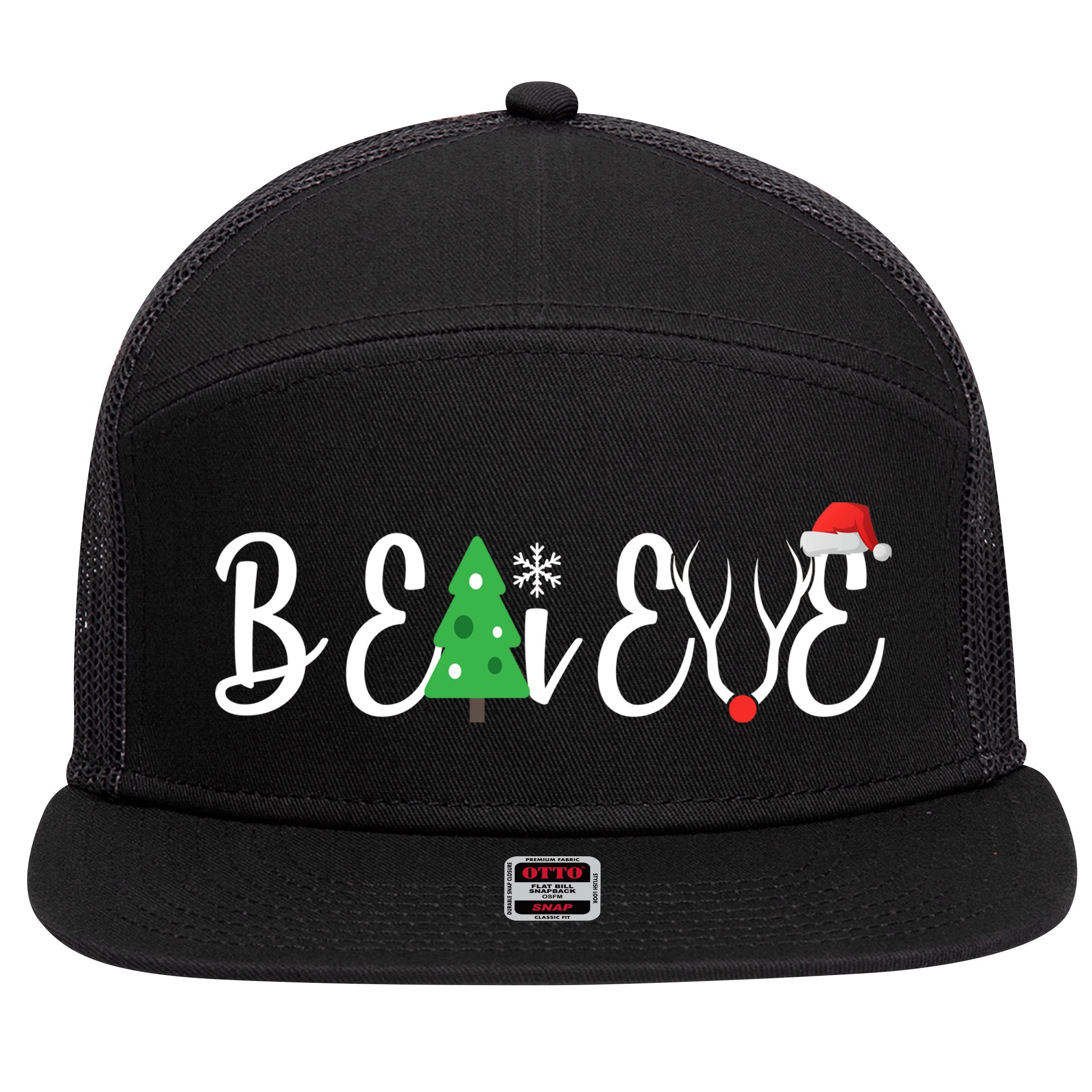 Believe In Christmas Cute 7 Panel Mesh Trucker Snapback Hat