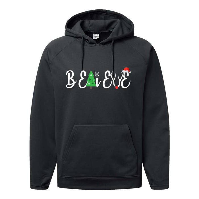 Believe In Christmas Cute Performance Fleece Hoodie