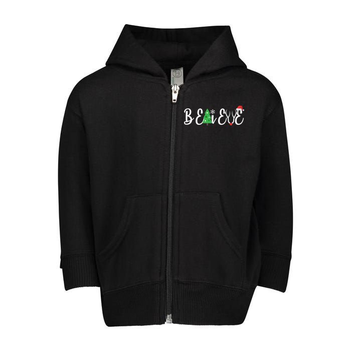 Believe In Christmas Cute Toddler Zip Fleece Hoodie