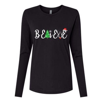 Believe In Christmas Cute Womens Cotton Relaxed Long Sleeve T-Shirt