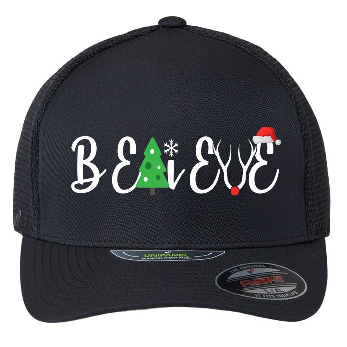 Believe In Christmas Cute Flexfit Unipanel Trucker Cap