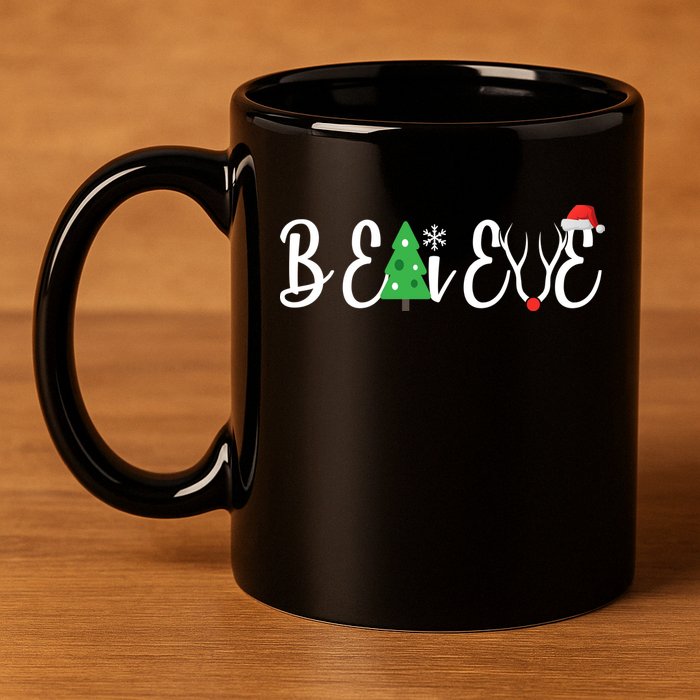 Believe In Christmas Cute 11oz C Handle Ceramic Mug