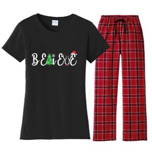 Believe In Christmas Cute Women's Flannel Pajama Set