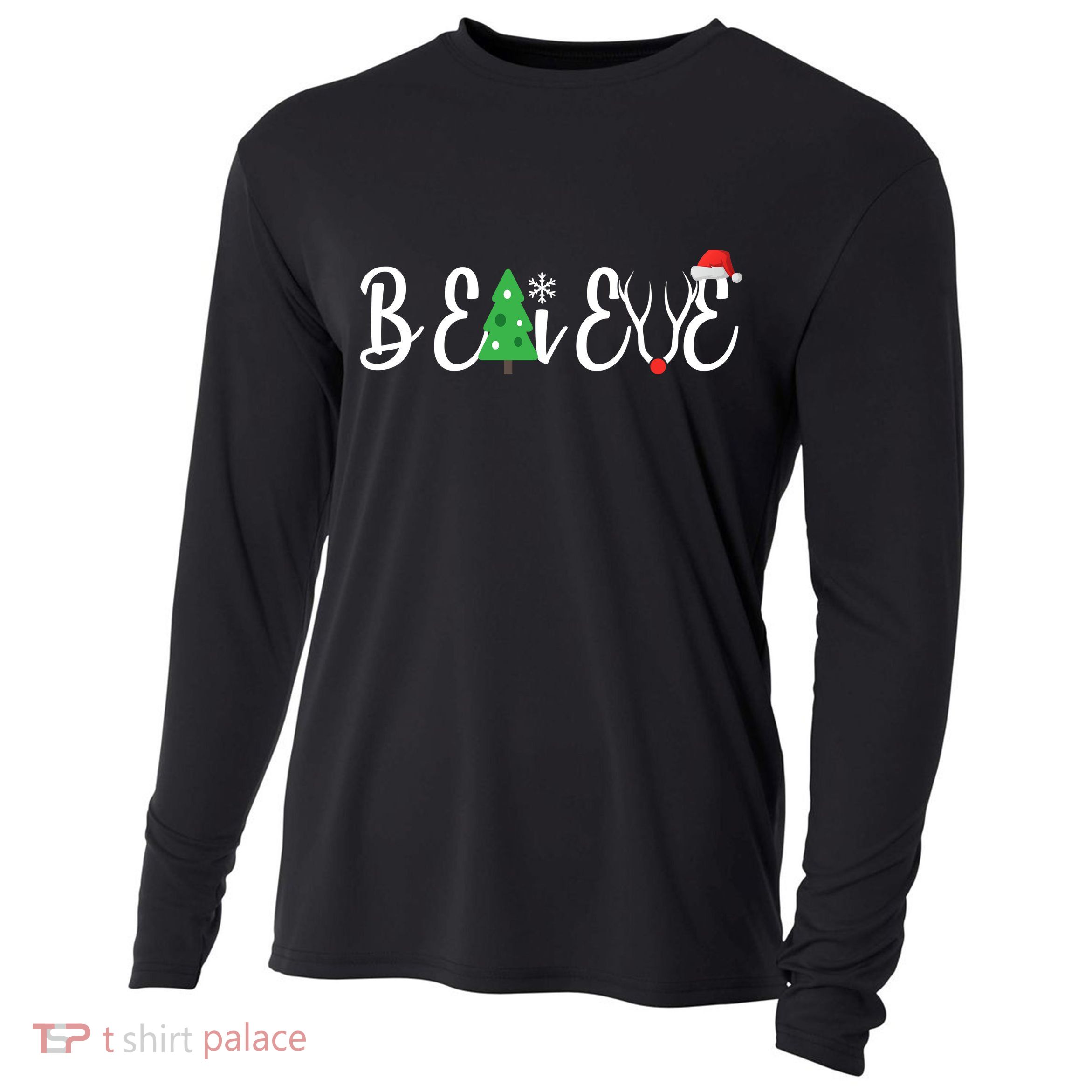 Believe In Christmas Cute Cooling Performance Long Sleeve Crew