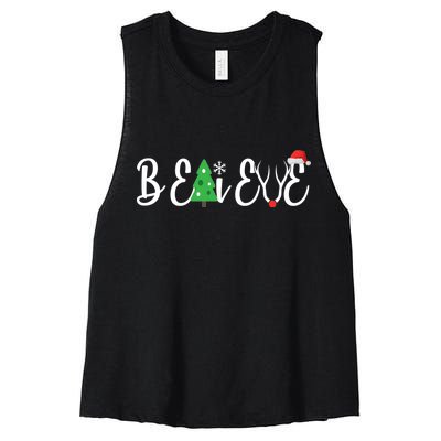 Believe In Christmas Cute Women's Racerback Cropped Tank