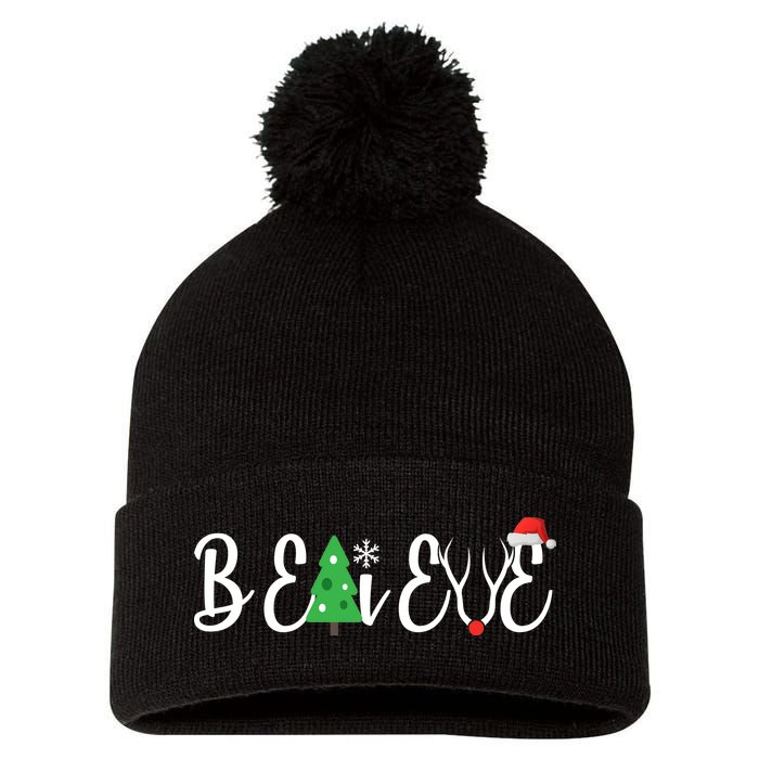 Believe In Christmas Cute Pom Pom 12in Knit Beanie