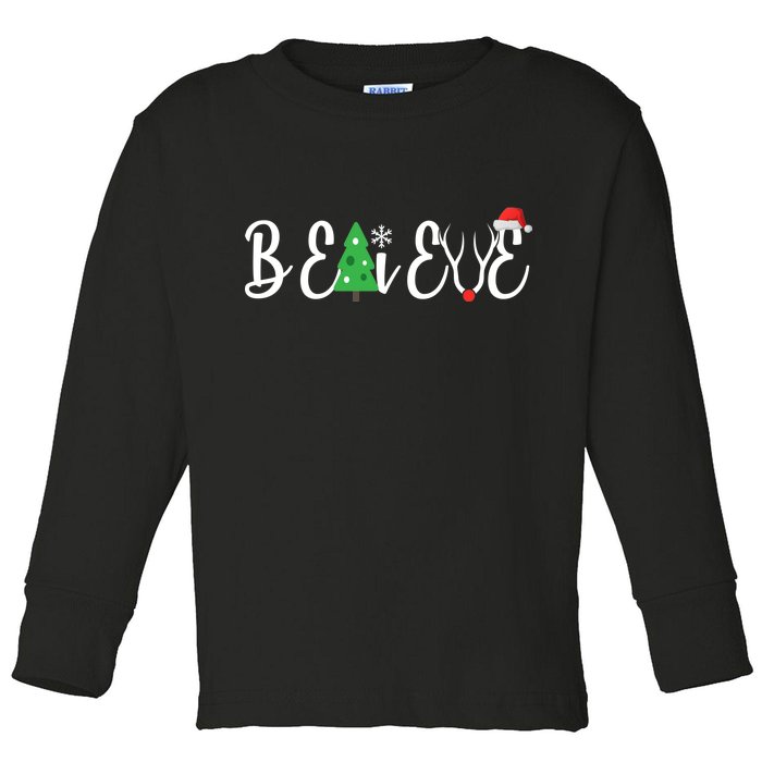 Believe In Christmas Cute Toddler Long Sleeve Shirt