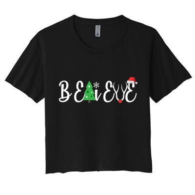 Believe In Christmas Cute Women's Crop Top Tee