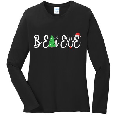 Believe In Christmas Cute Ladies Long Sleeve Shirt