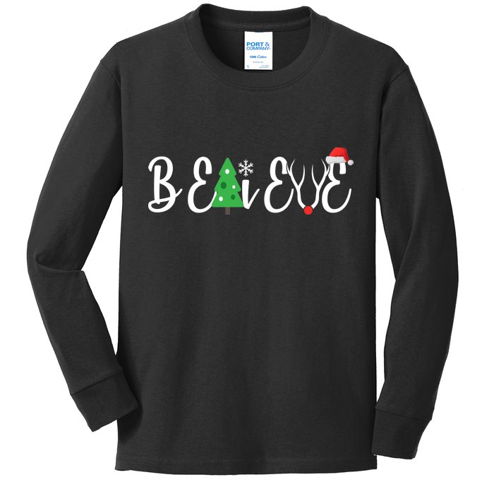 Believe In Christmas Cute Kids Long Sleeve Shirt