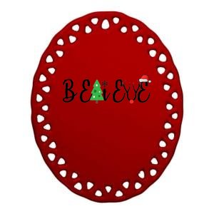 Believe In Christmas Cute Ceramic Oval Ornament