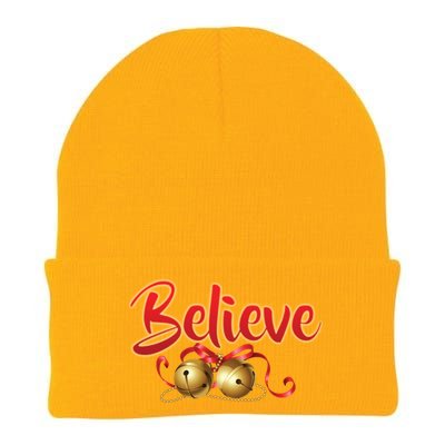 Believe In Christmas Jingle Bells Knit Cap Winter Beanie