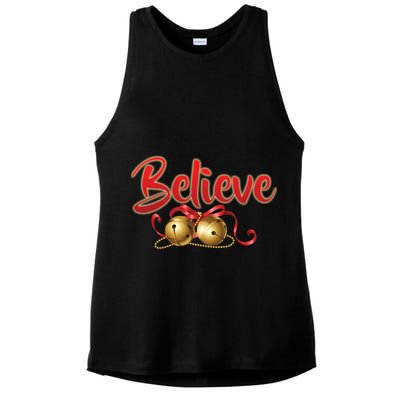 Believe In Christmas Jingle Bells Ladies PosiCharge Tri-Blend Wicking Tank