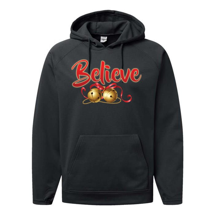 Believe In Christmas Jingle Bells Performance Fleece Hoodie