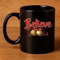 Believe In Christmas Jingle Bells 11oz C Handle Ceramic Mug