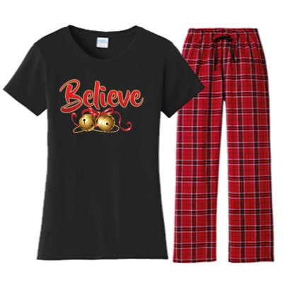 Believe In Christmas Jingle Bells Women's Flannel Pajama Set