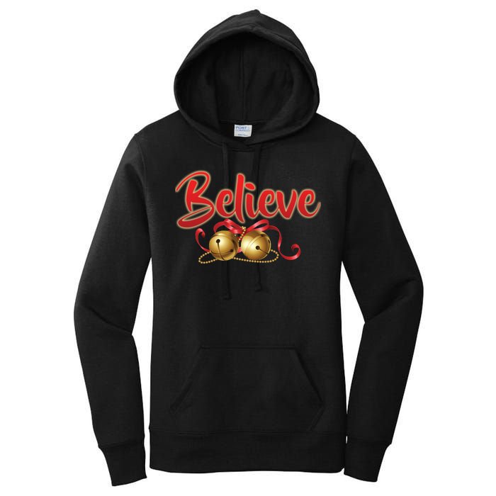 Believe In Christmas Jingle Bells Women's Pullover Hoodie