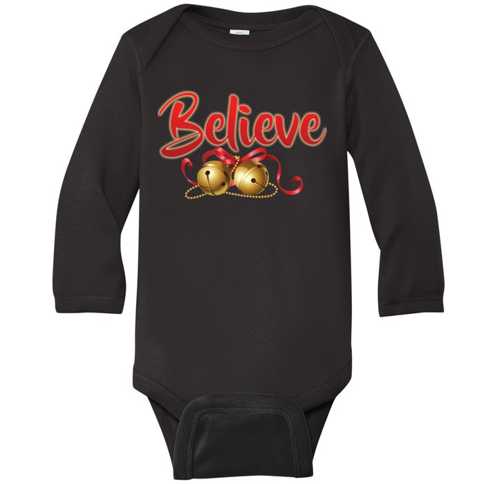 Believe In Christmas Jingle Bells Baby Long Sleeve Bodysuit