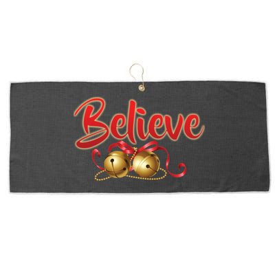 Believe In Christmas Jingle Bells Large Microfiber Waffle Golf Towel