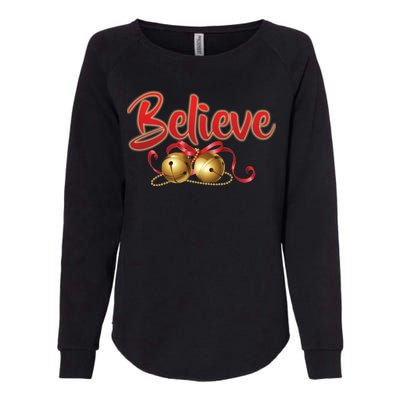 Believe In Christmas Jingle Bells Womens California Wash Sweatshirt