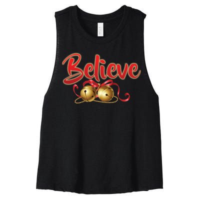 Believe In Christmas Jingle Bells Women's Racerback Cropped Tank