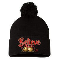 Believe In Christmas Jingle Bells Pom Pom 12in Knit Beanie