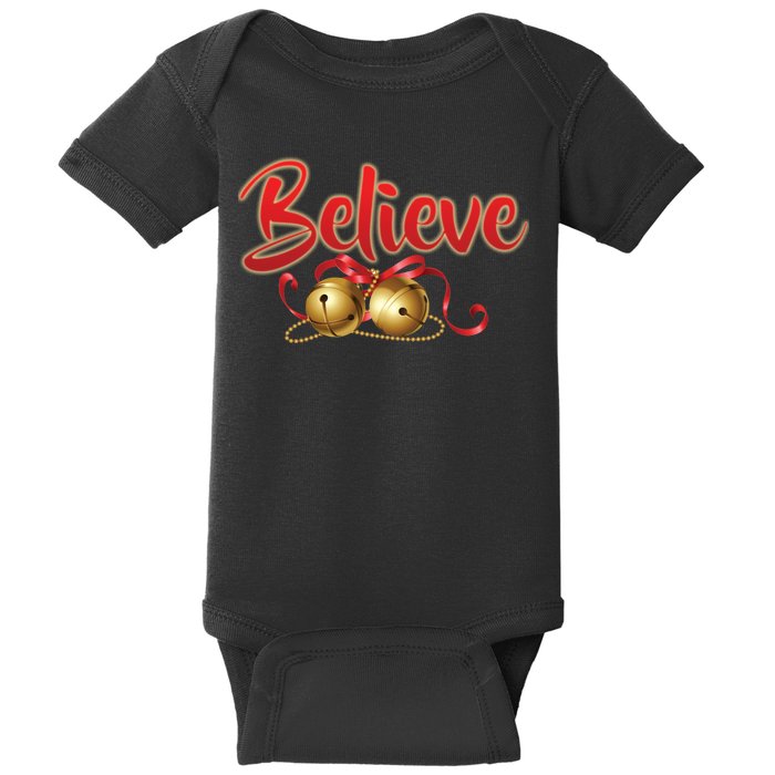 Believe In Christmas Jingle Bells Baby Bodysuit