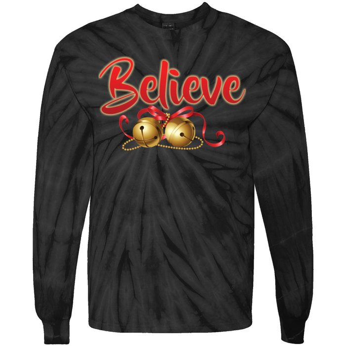 Believe In Christmas Jingle Bells Tie-Dye Long Sleeve Shirt