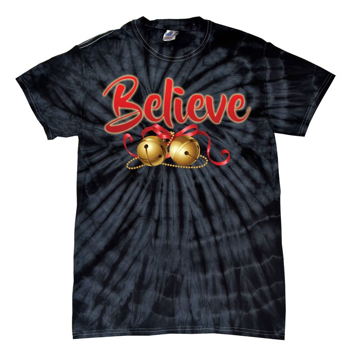 Believe In Christmas Jingle Bells Tie-Dye T-Shirt