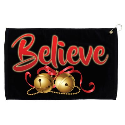 Believe In Christmas Jingle Bells Grommeted Golf Towel