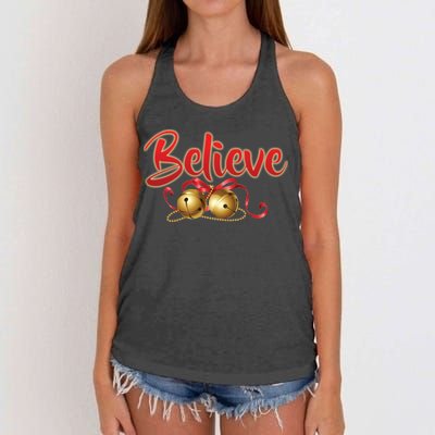 Believe In Christmas Jingle Bells Women's Knotted Racerback Tank