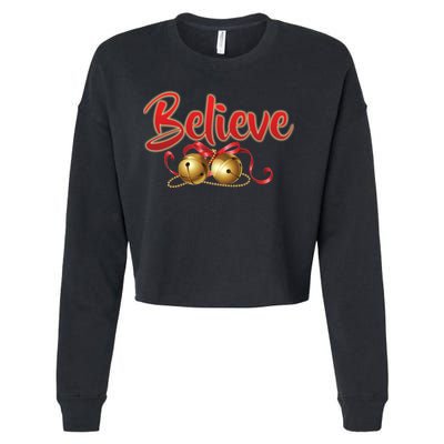 Believe In Christmas Jingle Bells Cropped Pullover Crew