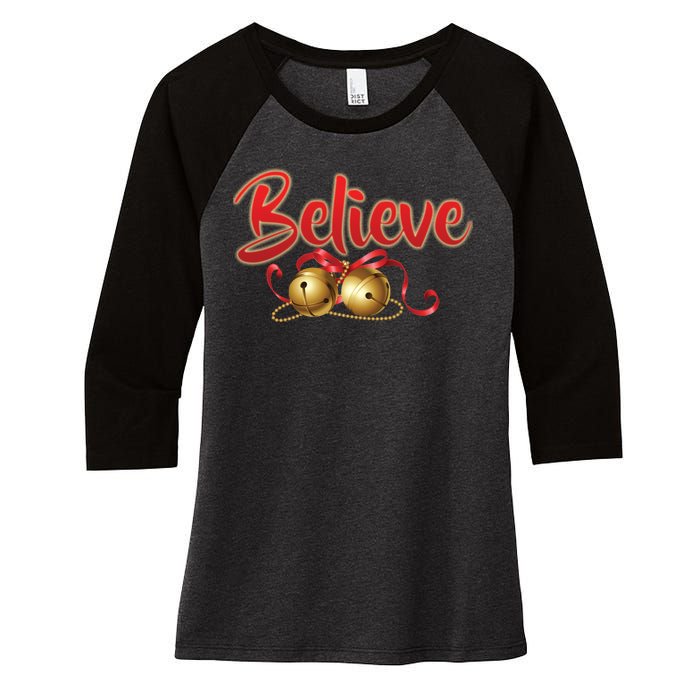 Believe In Christmas Jingle Bells Women's Tri-Blend 3/4-Sleeve Raglan Shirt