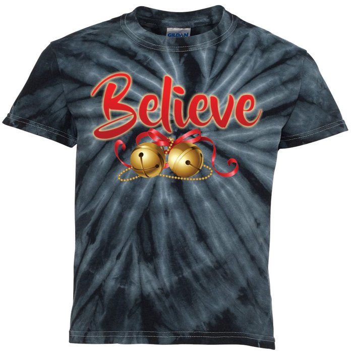 Believe In Christmas Jingle Bells Kids Tie-Dye T-Shirt