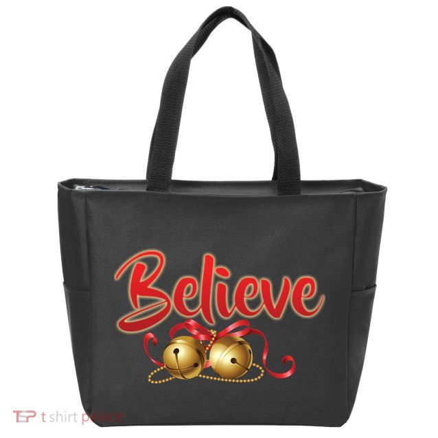 Believe In Christmas Jingle Bells Zip Tote Bag