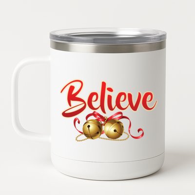 Believe In Christmas Jingle Bells 12 oz Stainless Steel Tumbler Cup