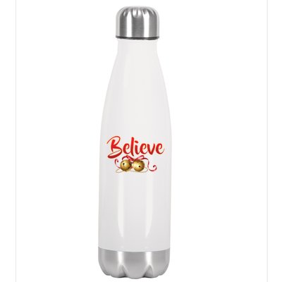 Believe In Christmas Jingle Bells Stainless Steel Insulated Water Bottle