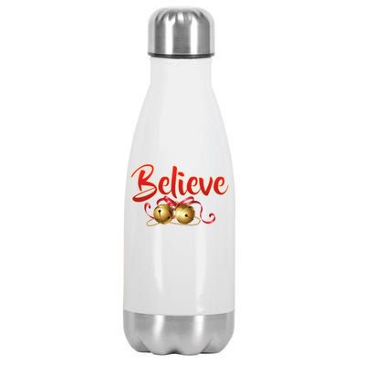 Believe In Christmas Jingle Bells Stainless Steel Insulated Water Bottle