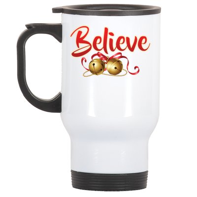 Believe In Christmas Jingle Bells Stainless Steel Travel Mug