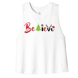 Believe In Christmas Spirit Women's Racerback Cropped Tank