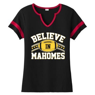 Believe In Mahomes KC Football Kansas City Fan Ladies Halftime Notch Neck Tee