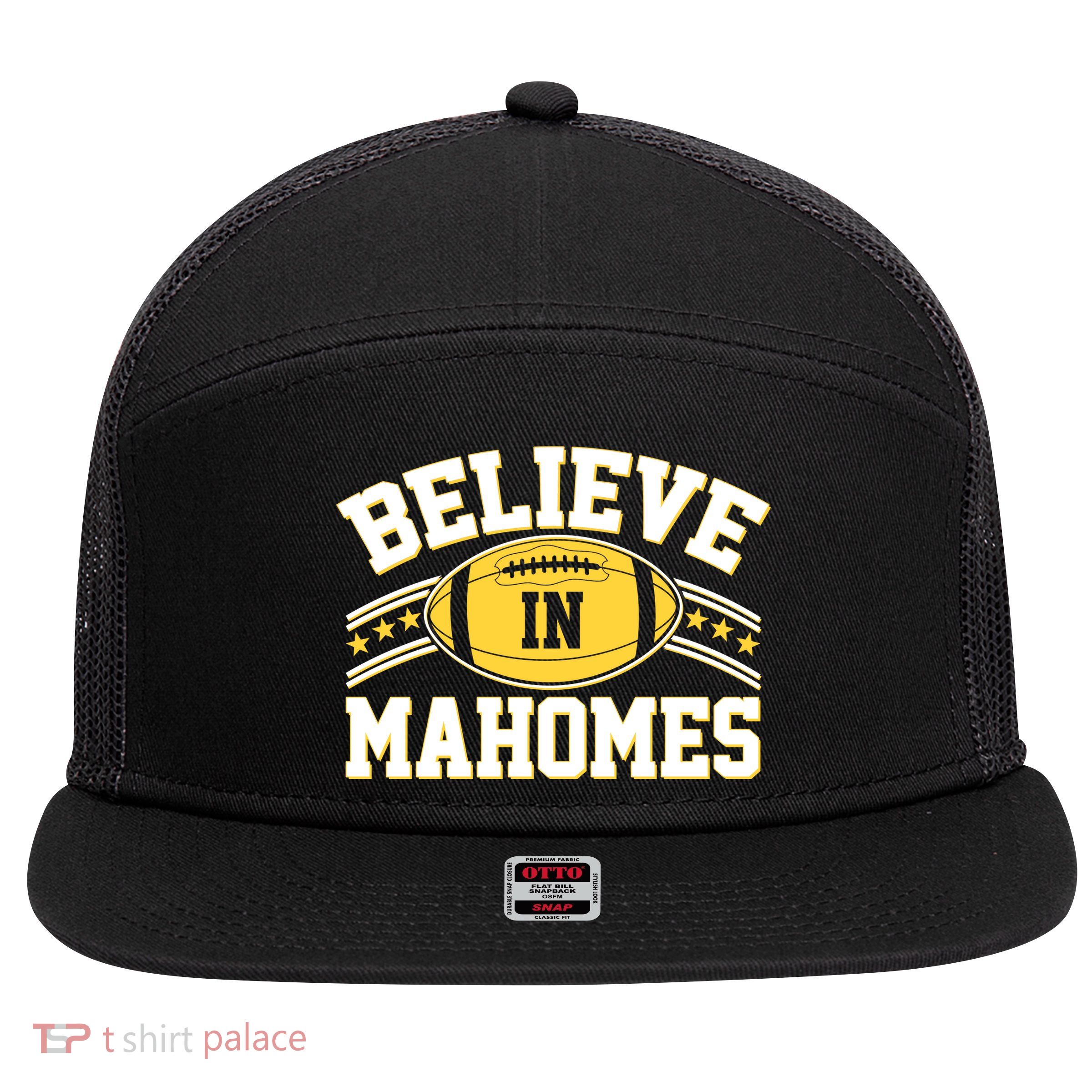 Believe In Mahomes KC Football Kansas City Fan 7 Panel Mesh Trucker Snapback Hat