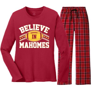 Believe In Mahomes KC Football Kansas City Fan Women's Long Sleeve Flannel Pajama Set 