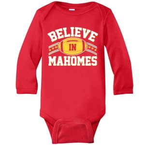 Believe In Mahomes KC Football Kansas City Fan Baby Long Sleeve Bodysuit