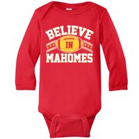 Believe In Mahomes KC Football Kansas City Fan Baby Long Sleeve Bodysuit