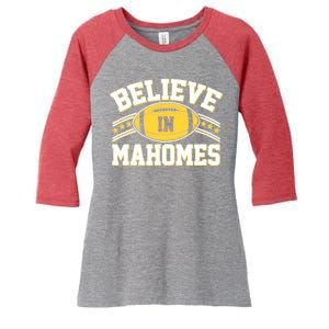 Believe In Mahomes KC Football Kansas City Fan Women's Tri-Blend 3/4-Sleeve Raglan Shirt