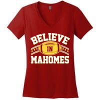 Believe In Mahomes KC Football Kansas City Fan Women's V-Neck T-Shirt
