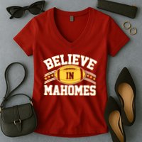 Believe In Mahomes KC Football Kansas City Fan Women's V-Neck T-Shirt